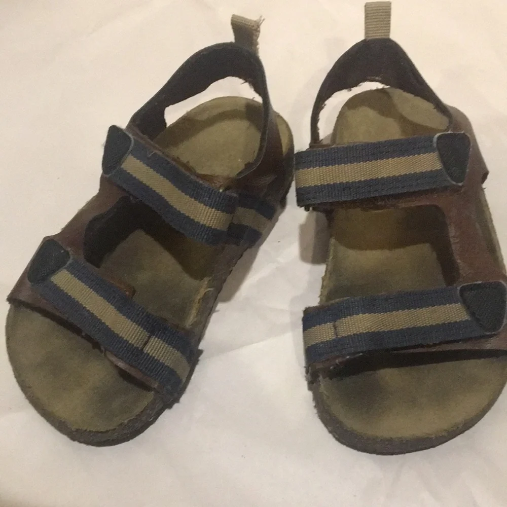 Carter's Kids cork sandals Adjustable blue beige Strap Brown size 9M